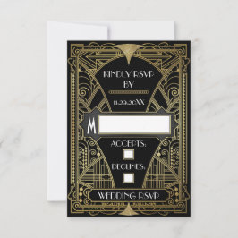 Vintage Black & Gold Art Deco RSVP Karten für Hoch