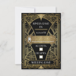 Vintage Black & Gold Art Deco RSVP Karten für Hoch
