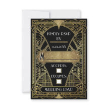Vintage Black & Gold Art Deco RSVP Karten für Hoch