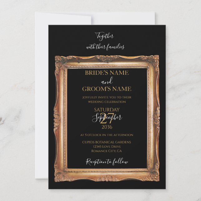 Vintage Black & Gold-Hochzeit Einladung (Vorderseite)
