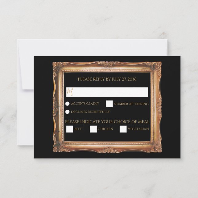 Vintage Black & Gold-Hochzeit RSVP Karte (Vorderseite)