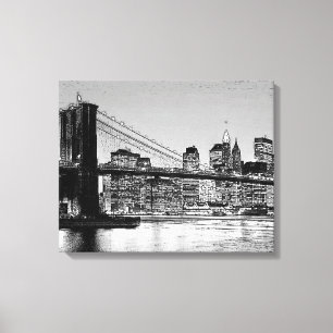 Vintage Black & White Brooklyn Bridge Leinwanddruck