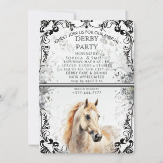 Vintage Black & White Filigree Derby Party Invitat Feiertagskarte