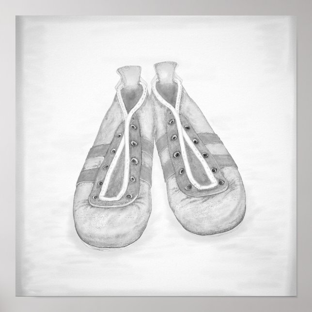 Vintage Black&White Fußballschuhe Poster (Vorne)