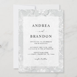 Vintage Black & White Lace Floral Wedding Einladung