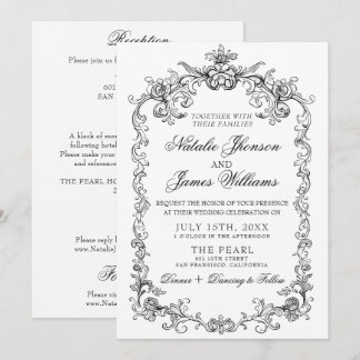 Vintage Black White Old Money All In One Wedding Einladung