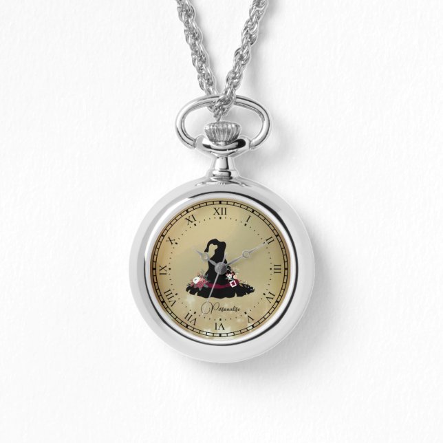 Vintage Black Witch Hat Gold Stars NecklaceEwatch Armbanduhr (Vorderseite)