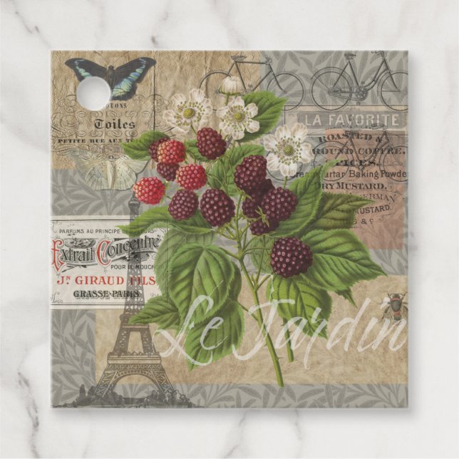 Vintage BlackBerry und Französisch Ephemera Art Co Geschenkanhänger (Vorderseite)