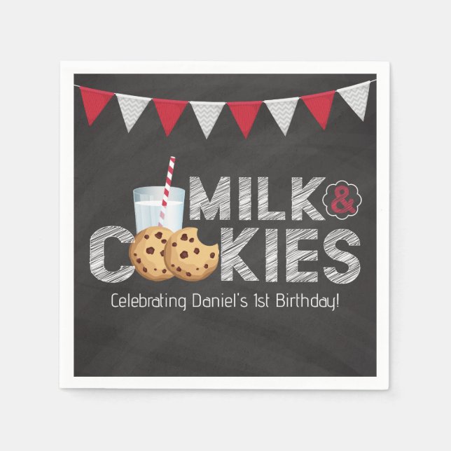 Vintage Blackboard Milk & Cookies Geburtstag Napki Serviette (Vorderseite)