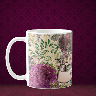 Vintage Bläschen-Ephemeride mit rosa Ribbon-Monogr Kaffeetasse