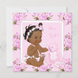 Vintage BläserBaby-Dusche Girl Pink Bear Ethnisch Einladung