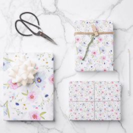 Vintage, blassrosa Blaue Blume Hübsche Blume Geschenkpapier Set