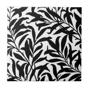 Vintage-Blatt-Botanik-Muster Schwarz und Weiß BW Fliese