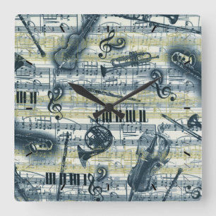 Vintage Blatt-Musikmuster-Wandleuchte Quadratische Wanduhr