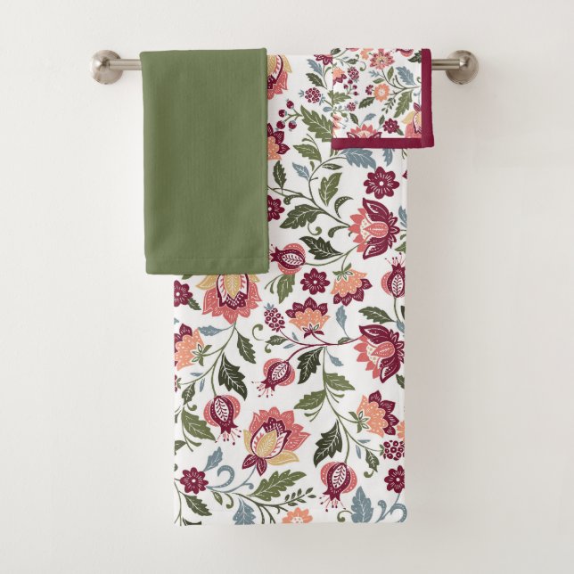 Vintage-Blatt- und Blumendesigns Badhandtuch Set (Insitu)
