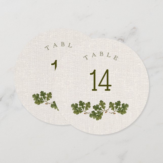 Vintage Blätter aus Eiche Burlap Texture Tischnumm Einladung (Vorne/Hinten)