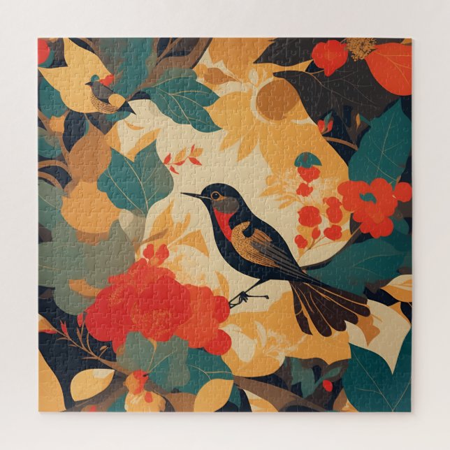 Vintage Blätter für Vogelblumen Puzzle (Vertikal)