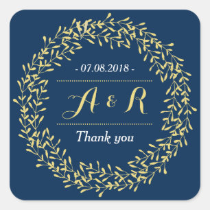Vintage-Blätter-Kranz-Hochzeit-Danke-Aufkleber Quadratischer Aufkleber