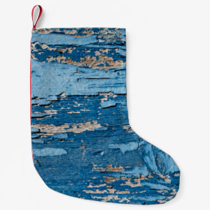 Vintage Blau: Alte Holzstruktur Kleiner Weihnachtsstrumpf