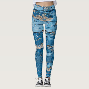 Vintage Blau: Alte Holzstruktur Leggings