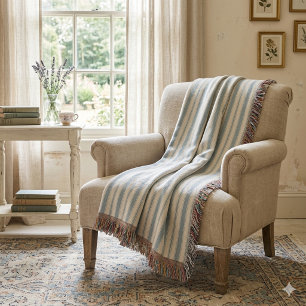 Vintage Blau & Creme gestreifte französische Landh Decke
