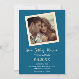 Vintage Blau & Creme Retro-Foto-Hochzeit Einladung