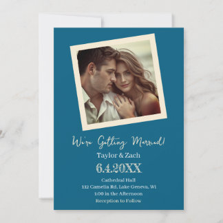 Vintage Blau & Creme Retro-Foto-Hochzeit Einladung