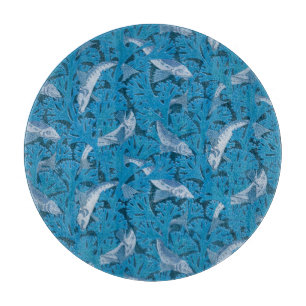 Vintage Blau Fische & Seetang: Art Nouveau Nautica Schneidebrett