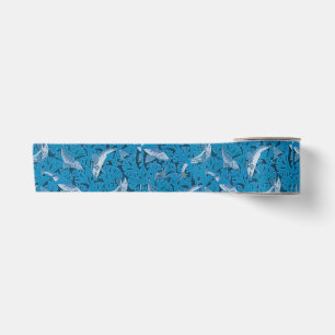 Vintage Blau Fische und Meeresalgen: Art Nouveau-N Satinband