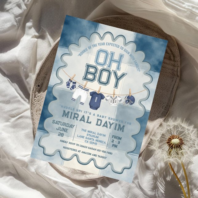 Vintage Blau Fußball Oh Junge Baby-Party Einladung (Von Creator hochgeladen)