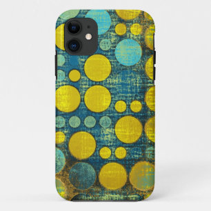 Vintage Blau, Gelbe Punkte Muster abstrakt iPhone 11 Hülle