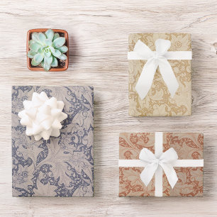 Vintage Blau Golden Rot Florales Morris-Muster  Geschenkpapier Set