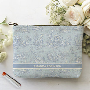 Vintage blau-graue Toile de Jouy bedruckt Zubehörtasche