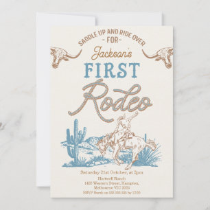 Vintage Blau Grüner Cowboy First Rodeo 1. Geburtst Einladung