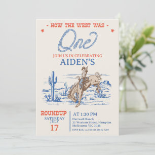 Vintage Blau How The West Was One 1. Geburtstag Einladung