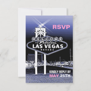 Vintage Blau Las Vegas Moderne Hochzeit RSVP Karte