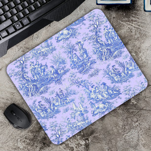 Vintage Blau Lila Französische Toile de Jouy Szene Mousepad