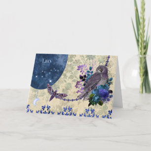 Vintage Blau Lila Zodiac Löwe Geburtstag Karte