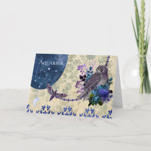 Vintage Blau Lila Zodiac Wassermann Geburtstag Karte