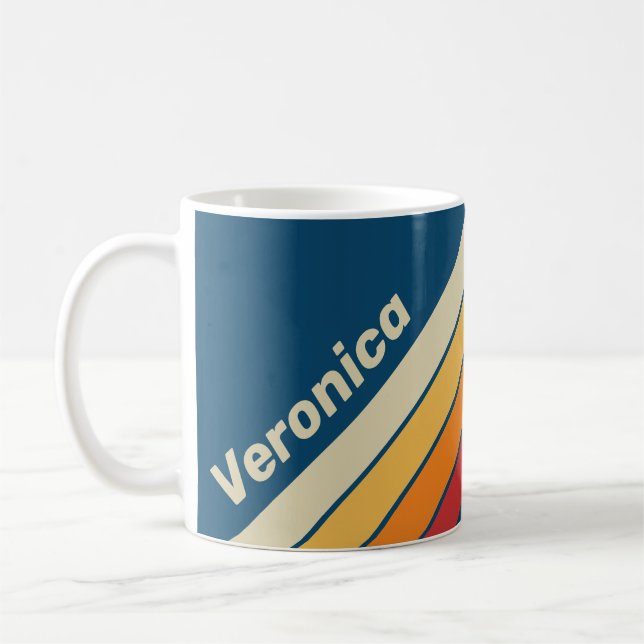 Vintage Blau Regenbogen gestreift mit Namen Kaffeetasse (Links)