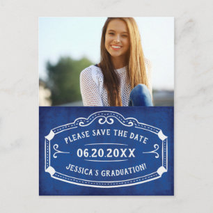 Vintage Blau Save The Date Abschlussfoto Postkarte