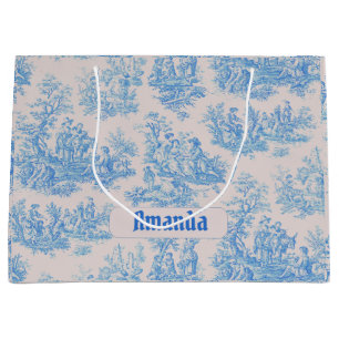 Vintage Blau Türkis Floral Toile Monogramm Große Geschenktüte