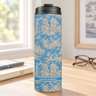 Vintage Blau Türkis Französische Toile de Jouy Thermosbecher