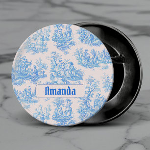 Vintage Blau Türkis Französische Toile Monogramm Button