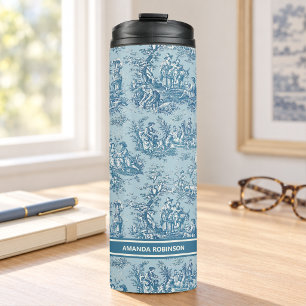Vintage Blau Türkis Französisches Toile de Jouy Mu Thermosbecher