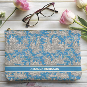 Vintage blau türkis Toile de Jouy bedruckt Zubehörtasche