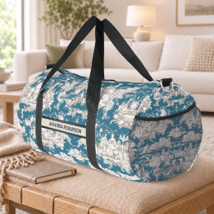 Vintage blau türkis Toile de Jouy Monogramm Duffle Bag