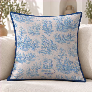 Vintage Blau Türkis Toile Floral Monogramm Kissen