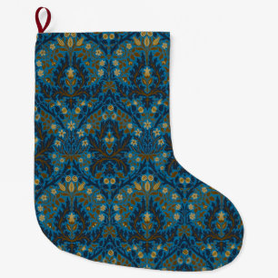 Vintage Blau Türkis William Morris Herbstblumen Großer Weihnachtsstrumpf