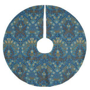 Vintage Blau Türkis William Morris Herbstblumen Polyester Weihnachtsbaumdecke